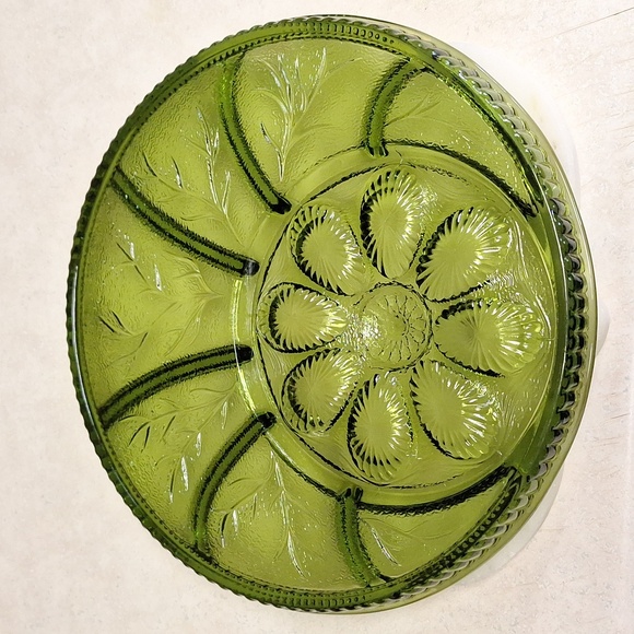 FINAL SALE- Indiana Glass vintage 60's Avocado Green Deviled egg/veggie platter - Picture 2 of 3